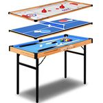 4 in 1 Multi Game Table, 4’x2’ Folding Portable Sports Arcade with Accessories, Ping Pong, Air Hockey, Pool Billiards, and Shuffleboard, for Family, Kids and Adults, Indoor and Outdoor Games