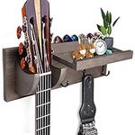 FANFX Guitar Wall Mount Bracket Guitar Wall Hanger Wood Guitar Hanging Rack with Pick Holder Storage Shelf and 3 Metal Hook for Guitar Accessories Electric Acoustic Bass Guitars (Dark Brown)