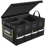 Oasser Car Boot Organiser Storage, Collapsible Waterproof Durable Multi Compartments Boot Organisers with Foldable Cover Reflective Strip for Car SUV Truck E3A (Standard,Black)