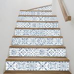 Funlife 14Pcs Stair Riser Decals Self-Adhesive Staircase Steps Stickers Stairway Wallpaper for Home Office Decor, Vintage Blue Moroccan