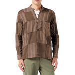 SHOPOHOLIC FASHION Mens Stonewashed Plain Stripe Patch Hippie Shirt (M,Brown)