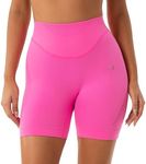 PaletteFit Seamless Workout Shorts for Women, Tummy Control Women's Gym Shorts No Front Seam, High Waisted Biker Shorts 5'' Inseam (Bright Pink, L)