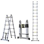 Multi-Purpose Aluminium Telescopic Ladder Portable Foldable Ladder Extension Extend Ladder, 3.8Metre A-Frame