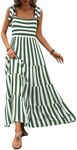 PRETTYGARDEN Women Dresses 2024 Summer Striped Sleeveless Maxi Dress Casual Spaghetti Strap Tiered Flowy Beach Long Dress(Striped Green,Medium)