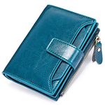 SENDEFN Women's RFID Blocking Leather Small Compact Bi-fold Zipper Pocket Wallet Card Case Purse with ID Window