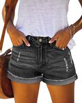 KISSMODA Women Casual Summer Mid Waist Stretchy Denim Jean Shorts Junior Short Jean Grey XX-Large