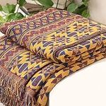 VANJOROY Bohemian Sofa Large Throw Blanket with Tassels, 100% Handwoven Cotton Knitted Armchair Throw for Seater,Settees,Couch and Bed (90 * 90CM)