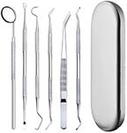 MOMOQ 6 in 1 Dental Tools Remove Plaque and Tartar Teeth Cleaning Tools Set Stainless Steel Dental Hygiene Oral Care Kit with Case