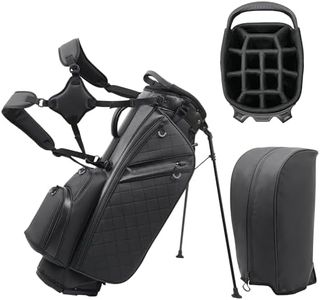 Golf Stand Bag with 14 Way Full Length Dividers, PU Leather Golf Bag for Men, Luxury Lightweight Waterproof Golf Bags with Stand, 6 Pockets & Cooler Pouch, Adjustable Dual Straps, Rain Cover Hood