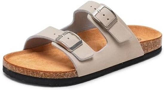 Torotto Kids Sandals Boys Girls Slide Summer Non-slip Cork Glitter Toddler Slippers with Adjustable Straps for Indoor & Outdoor(Soft Beige-32)
