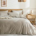 JELLYMONI Linen Grey 100% Washed Cotton Linen Like Textured Duvet Cover Set, 3pcs Luxury Soft Bedding Set with Buttons Closure. Solid Color Pattern Duvet Cover Queen Size(No Comforter)