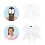 Cheerleader Hair Accessories: Large 8 Inch Ponytail Holder Bows for Girls, Softball Sports and Cheerleading - White Hair Scrunchies, 2 Pcs