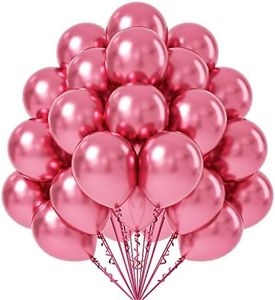 Metallic Pink Balloons 12 inch, 50 Pack Chrome Pink Latex Party Balloons Helium Quality for Birthday Graduation Baby Shower Wedding Bridal Shower Engagement Party Decorations (with Red Ribbon)