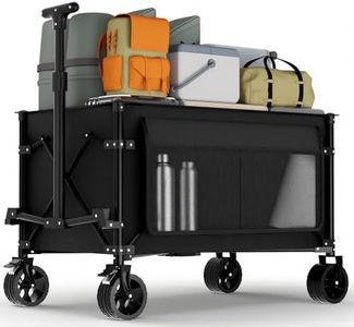 Favoyard 150L Heavy Duty Festival Trolley on Wheels, Folding Camping Trolley with All-Terrain Wheels and Adjustable Handle, Garden Wagon Cart for Beach Outdoor Camping Garden Picnic, Black