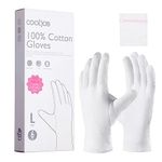 COOLJOB White Cotton Gloves for Women and Men, 6 Pairs Eczema Gloves with a Free Wash Bag, 100% Cotton Moisturising Protective Gloves for Dry Hands, Jewelry Inspection (6 Pairs, Size L)