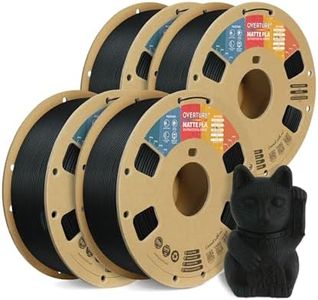 OVERTURE 4KG Bundle Matte PLA 3D Printer Filament 1.75mm, Matt Surface & Low Warping Filament 4 Pack 1kg Spool (2.2 lbs), Fit Most FDM Printers (Matte Black 4-Pack