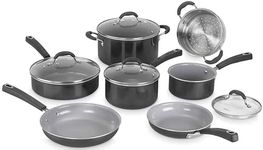 Cuisinart Ceramica XT Non-Stick Cookware Set 11-piece: Saucepans, Frypans, Stockpot, Sauté Pan, Steamer | Titanium-reinforced ceramic interior, PTFE, PFOA & PFAS-free Silicone Cool Grips,Black Ceramic