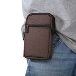 Men Cell Phone Belt Holder Brown, Cell Phone Holster with Belt Loop, Men Cellphone Bag Waist Carry Case Belt Clip Pouch Vertical Smartphone Wallet Purse Sports Running Belt Bag with Carabiner Hook