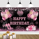 YinQin 180x120 cm Pink Gold Happy Birthday Backdrops Cloth 71x47 in. Birthday Photography Backgrounds Glitter Black Rose Gold Birthday Banners Rose Gold Happy Birthday Sign Decoration for Women Girl