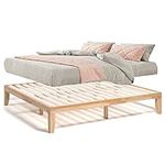 COSTWAY King Size Platform Bed Frame, 14 Inches Solid Rubber Wood Bed Mattress Foundation with Sturdy Slats Support, Easy Assembly Bed Frame for Home Hotel, No Box Spring Needed (Natural, King)