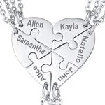 Personalized Custom Best Friends Necklace for 6, Stainless Steel Heart Puzzle Matching Pendant for Big Family, Customized Name Necklaces for Classmates Memories