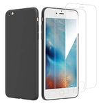 NEW'C Case for iPhone 6 Plus, iPhone 6s Plus (5.5 inches) Ultra Thin Silicone Black and 2 × Tempered Glass for iPhone 6 Plus, iPhone 6s Plus Screen Protector