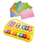 VGRASSP Kid's 2 in 1 Piano Xylophone Musical Instrument with 8 Key Scales for Clear Tones with Music Cards Songbook Medium Size (Yellow)