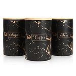 Black Kitchen Ceramic Canister Set,1178 ML(39.83 OZ)Airtight Set of 3 Coffee Sugar Tea Storage Canisters Food Storage Containers Pots Jars with Bamboo Lid for Farmhouse Kitchen Counter