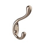 HASWARE 6 PCS Double Prong Robe Hook, Dual Coat Hooks Antique Wall Mounted Hooks Robe Vintage Hooks Hangers Heavy Duty with 12 Pieces Screws for Coats Hat Clothes Hanger Towel Keys (Satin Nickel)