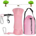 Dog Tie Out Cable for Camping, 50ft Portable Overhead Trolley System for Dogs up to 200lbs, Dog Lead for Yard, Camping, Parks, Outdoor Events,5 min Set-up, Pink