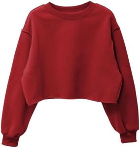 Amazhiyu Women Tie Dye Cropped Sweatshirt Long Sleeves Pullover Fleece Crop Tops Dark Red, Large