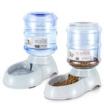 Flexzion Gravity Pet Food Water Feeder Dispenser Bundle Set (Large) for Dogs Cats Automatic Replenish Waterer Dry Food Storage Container Bowl, Small Medium Dog Cat Feeding Watering Fountain Supplies