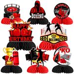 8 Pieces Boxing Birthday Honeycomb Centerpieces - Boxing Match Birthday Party Decorations Red Black Gold, Boxer Gloves Boxing Platform Table Decor for Wrestle Fitness Fight Sports Party Supplies