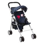 The New York Doll Collection My First Doll Denim Stroller - Baby Doll Pushchair with Basket - Foldable Dolls Pram, Toy Dolls Buggy for 18-Inch Dolls