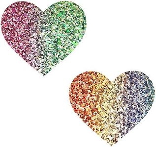 Neva Nude Super Sparkle Rock Kandi Glitter I Heart U Nipztix Pasties Nipple Covers for Festivals, Raves, Parties, Lingerie and More, Medical Grade Adhesive, Waterproof and Sweatproof, Made in USA
