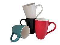 18oz Portici Porcelain Large Coffee Mugs by Essential Drinkware, Mixed Colors - Set of 4 Tall Bistro Style Cups with Extra Large Handles and Bright Colors