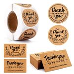 HOMANGA 100pcs Small Business Thank You Cards, 500pcs Thank You Stickers, 2 Styles Thank You Card and Sticker Set, Kraft Paper Thank You Greeting Cards for Small Business Owners, Online Shops