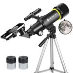 Telescope for Adults Beginners, 70mm Aperture 400mm AZ Mount Fully Multi-Coated Optics Refractor Portable Telescopes, Travel Telescope with Tripod and Phone Adapter