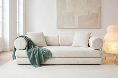 Airluxe Mia 3 Seater Corduroy Compressed Sofa Bed (Cream)