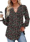 CHICZONE Women's Long Sleeve Tops V Neck Pleated Shirts Blouses Dressy Casual Tunic