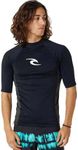 RIP CURL Mens Waves UPF Performance Short Sleeve Rash Vest Top - Black - UV Sun Protection and SPF Properties