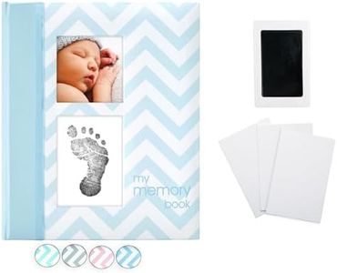 Pearhead Baby Memory Book, First 5 Years Baby Milestone Book, Pregnancy Journal, Gender Neutral Newborn Keepsake, With Clean-Touch Ink Pad For Baby's Handprint or Footprint, Blue Chevron