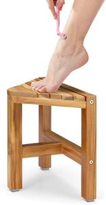 Perfnique Teak Shower Stool, Teak Shower Bench, 12'' Shower Stool for Shaving Legs, Spa Foot Rest for Inside Shower, Organizer Teak Stool, Waterproof Small Corner Bench for Bathroom Livingroom (12'')