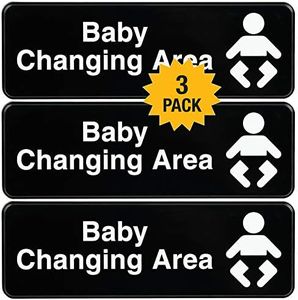 Excello Global Products Baby Changing Station Sign: Easy to Mount Informative Plastic Sign with Symbols 9x3, Pack of 3 (Black)