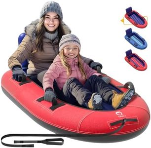 QPAU Snow Sled with Premium Canvas Cover, 2 Person Inflatable Heavy Duty Snow Tube with Reinforced Handles, Snow Sleds for Kids and Adults, Winter Toboggan Outdoor Toys Gifts for Family (Red&Blue)