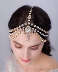 Sither Crystal Head Chain for Women Bridal Rhinestones Headchain Drop Crystal Pearls Headband Headpiece for Wedding Prom Halloween Party Hair Accessories (rose gold)