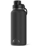 Hydrapeak BPA-Free Water Bottle, 32 oz. Vacuum Insulated Stainless Steel Thermos, Tumbler with Wide Mouth Flask and Leak-Proof Sport Spout Chug Lid Cap - Black