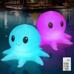Qoolife Solar Floating Pool Lights Remote Controlled Colorful Inflatable Ball Lights (Octopus – 2 Pack)