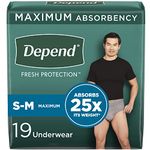 Depend Depend Fit-flex Incontinence Underwear for Men, Maximum Absorbency, S/m, Grey, 38 Count (2 Packs Of 19), Sm/Med, 19 Count