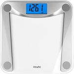 Vitafit Digital Bathroom Scale for Body Weight,Weighing Professional Since 2001,Extra Large Blue Backlit LCD and Step-On, Batteries Included, 400lb/180kg,Clear Glass,Silver